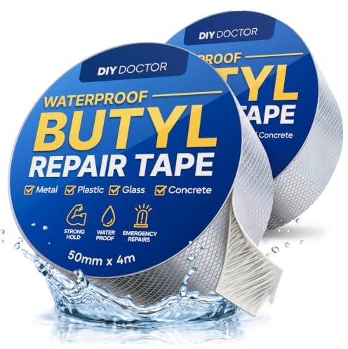 DIY Doctor Butyl Waterproof Tape for Leaks, 50mm x 4m, 2 Pack | Aluminium Foil · Roof Sealant and Outdoor Repair Use