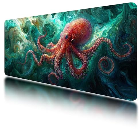 Gaming Mouse Pad, Large Mouse Mat 1000x500mm, Green Desk Mat with Non-Slip Rubber Base & Waterproof, Kraken Gaming Mousepad XXL Smooth Surface with Stitched Edges, for Office Desk Accessories, -608