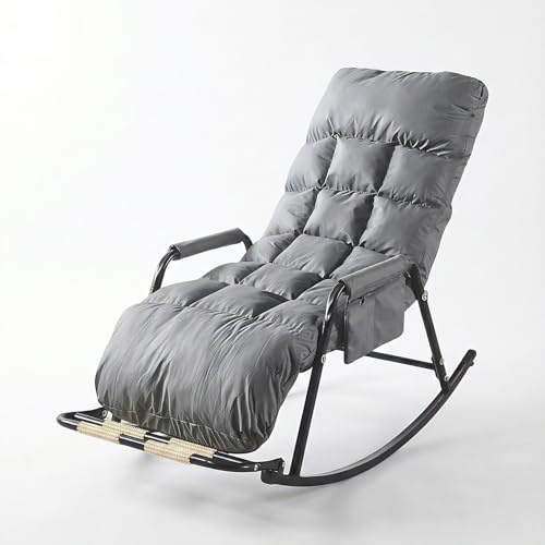 GTYMTTX Schaukelstuhl mit Fußstütze, 5-Fach verstellbar, Massage-Fußstütze, kratzfester Bezug, Stabiler Stahlrahmen, Grau, für Wohnzimmer & Babyzimmer, max. 150kg, 60×111×50 cm
