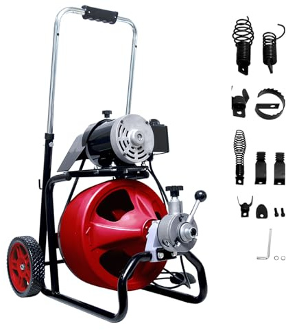 Dithoko Drain Cleaner Machine 50FT x 3/8 Inch, Auto Feed Sewer Snake Drain Auger - Electric Drain Cleaning Machine Fits 1-1/4 Inch to 2 Inch Pipes, Portable Drain Auger Cleaner with 8 Cutters