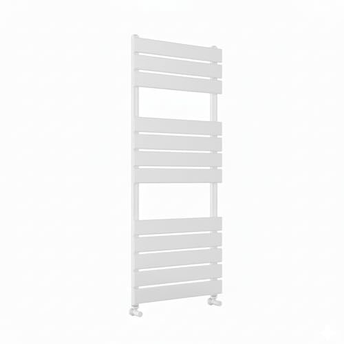 Greened House Richmond Heated Towel Rail White 500mm W x 1200mm H | Flat Panel, Bathroom Towel Radiator, Central Heating, Wall Mounted