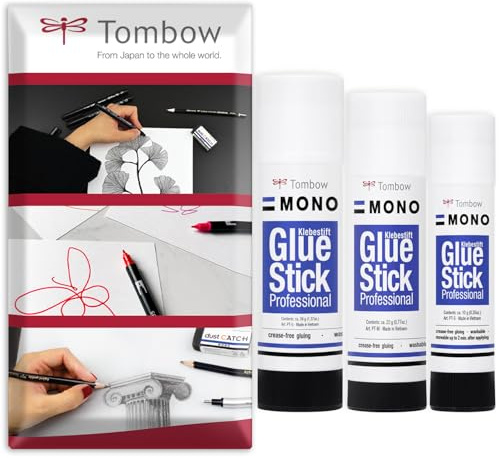Tombow Mono Glue Stick - 10g/22g/39g - 1 of Each Size - Transparent - Pack of 3 In Envelope Gift Packaging