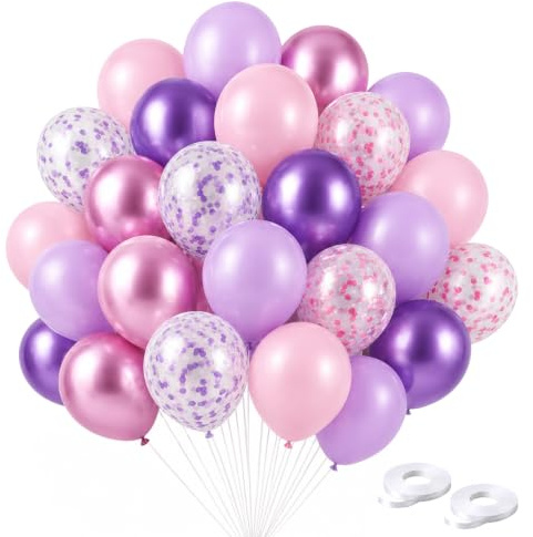 60 Pezzi Palloncini Viola Rosa,12 Pollici Lilla Confetti Palloncinis | Palloncini Viola Metallizzato,Palloncinis colorati,Emulsione,per Compleanno Matrimonio Anniversario Laurea Feste Decorazioni