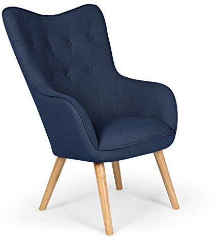 Chaise/Fauteuil Scandinave Bleu Capitonné | Assise Confortable en Tissu et Pieds en Bois | Modèle Klarys | L67 x P75 x H100 cm
