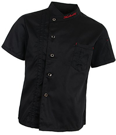 P Prettyia Veste de cuisine respirante à manches courtes pour la cuisine et la gastronomie - Noir - M