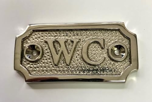 WC Door Sign Name Plate Solid Brass with a Shiny Nickel Finish 7 x 3.3cm comes with Screws Ideal for Toilet Loo DSN-12-N