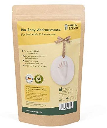 GRÜNSPECHT Bio-Baby-Abdruckmasse, Baby Handabdruck & Fußabdruck, aus zertifizierter Bio-Kartoffelstärke, Geschenk Geburt, 1 Dose (677-00)