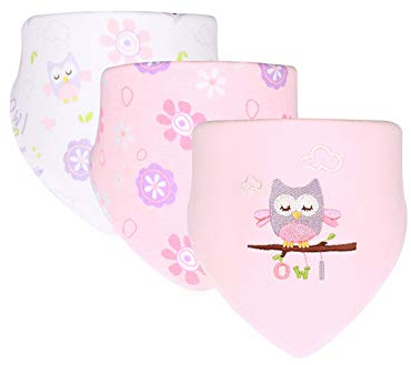 Baby Dreieckstuch Lätzchen, Fansu 3er Set Halstücher Multifunctional Saugfähig Weich Spucktuch Baumwolle Druckknopf Kleinkinder Unisex Designs (Eule)