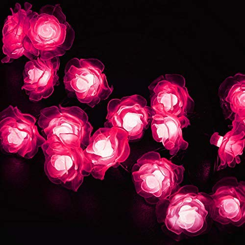 KEEDA Solar Lichterketten, 20 LED Rose Blume Lichterkette Wasserdichte dekorative Beleuchtung für Außen Patio Garten Hochzeit Weihnachten Party (Rosa)