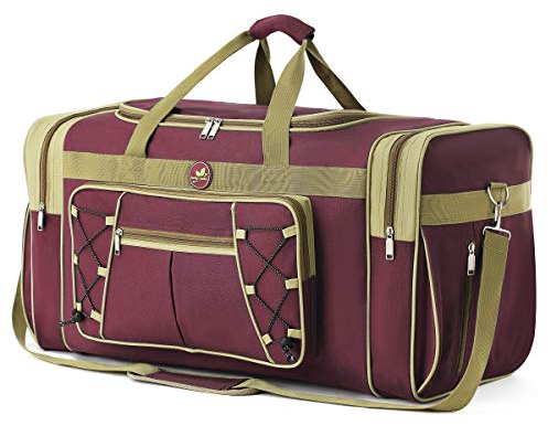 Reisetasche für Herren, Wochenendtasche, Übernachtung, Handgepäcktasche, leicht, extra groß, Oxford-Duffel, Fitnessstudio, stabiles Gepäck, wasserdicht, für Damen und Herren, 66 cm, Blau/Gold, rot /