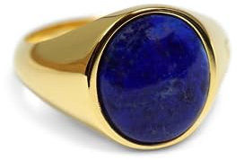 Herren Ring Gold Siegelring mit Lapis Stein blau massives 925 Sterling Silber 18k vergoldet rund poliert traditionell | Männerschmuck aus Deutschland mit Geschenkbox (56)