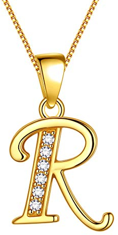 Aurora Tears Buchstabe R Halskette 925 Sterling Silber 18 Karat vergoldet Initiale R Alphabet Anhänger mit Zirkonia Schmuck Dating Geschenke für Frauen DP0045R-Y