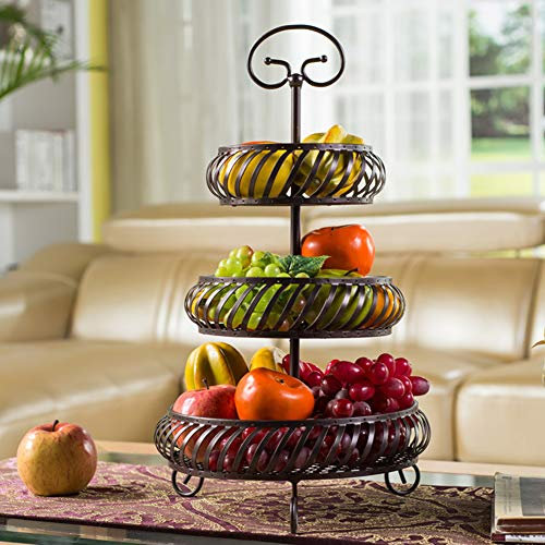 ATRNA Grande Corbeille a Fruits 3 Etages, Panier a Fruits a Etages en Métal Décoration Plan de Travail Coupe de Fruit Design Corbeille Table Fruits et Legumes Fraîcheur