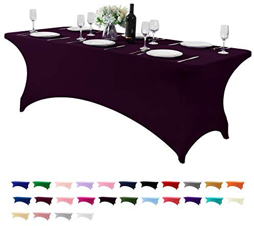 Hezuzo Spandex-Tischdecke für 2,4 m Tisch, universal, dehnbar, für Party, Bankett, Hochzeit und Veranstaltungen, Aubergine
