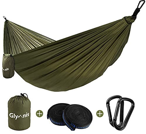 Glymnis Hängematte Ultraleicht Outdoor Reisehängematte Reise Hammock mit Aufhängeseilen und Stahlkarabinern Tragkraft bis 300 kg