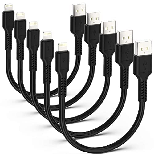 ADILIFT Ladekabel für iPhone, kurz, 5 Stück, 20 cm, Lightning-Datenkabel, USB-Schnellladekabel, kompatibel mit iPhone 11 Pro Max XS X XR 8 7 6S 6 plus SE 5 iPad, Schwarz
