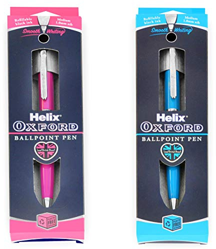 Helix Oxford Premium Ballpoint Pen - Light Blue and Pink Barrel - 1.0mm Nib - Black Ink - Pack of 2