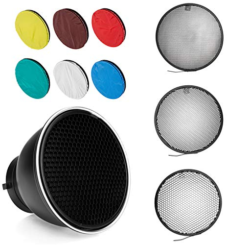 7 Zoll 18 cm Bowens Mount Standard Reflektor Diffusor mit Wabengitter Mit 6-Farben-Weichlichttuch für Bowens Mount lamp (Standard reflektierend + 10 ° / 30 ° / 50 ° Gitter)