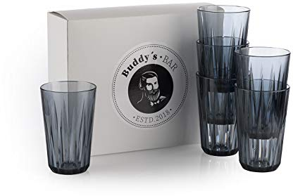 Buddy´s Bar - Lot de 6 verres en plastique Tritan de 0,3 l de qualité supérieure, sans BPA, aspect cristal incassable, réutilisables, lavables au lave-vaisselle, 300 ml, gris