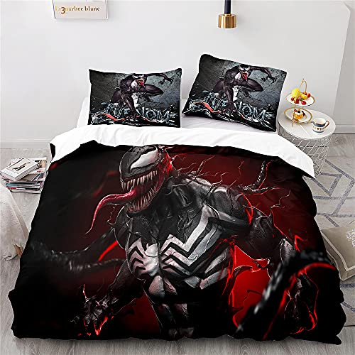 Agmdno Venom Bettwäsche 135x200 cm,kinderbettwäsche Mikrofaser 2 Teilig Set Bettbezug Mit Reißverschluss +Kissenbezug 80x80cm,Anime Bettwäsche (A01,135x200cm+80x80cmx1)