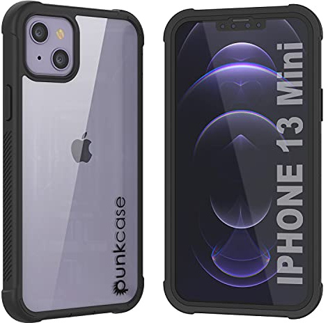 PunkCase for iPhone 13 Mini Case [Spartan Series] Clear Rugged Heavy Duty Cover W/Built in Screen Protector | Ultra Slim 360 Full Body Protection for iPhone 13 Mini (2021) (5.4) [Black]