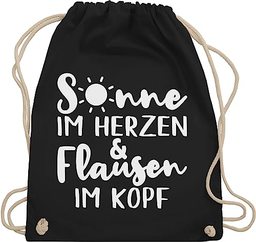 Shirtracer Turnbeutel Rucksack - Sprüche Statement mit Spruch - Sonne im Herzen und Flausen im Kopf - Unisize - Schwarz - beutel+rucksack+mit+sprüchen sprueche beutel sprüchen spruechen stoffrucksack