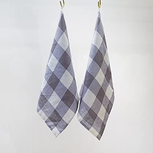 linendo Geschirrtücher 2er Set, 50 cm x 75 cm, Steingewaschen 100% Leinen Küchentuch, Grau-Büffelkaro Design