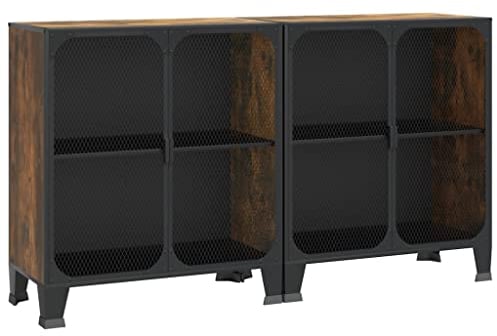 vidaXL 2X Aufbewahrungsschrank Sideboard Kommode Anrichte Beistellschrank Schrank Mehrzweckschrank Rustikal Braun 72x36x82cm Metall MDF