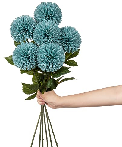10cm groß Kunstblume Hortensie mit 63cm Langer Stiel, 6 PCS blau Künstliche Hortensie Blumen, Kunststoffblume Hortensie für Hochzeits Deco, Büro, Heimdeko,Garten Party Deco, Blumenarrangement