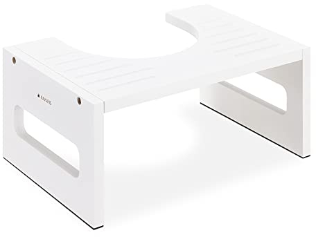 Navaris Bambus Toilettenhocker WC Hocker - Toiletten Fußbank aus Holz - Anti Verstopfung - Fußstütze für Erwachsene und Kinder - Klohocker antibakteriell - weiß