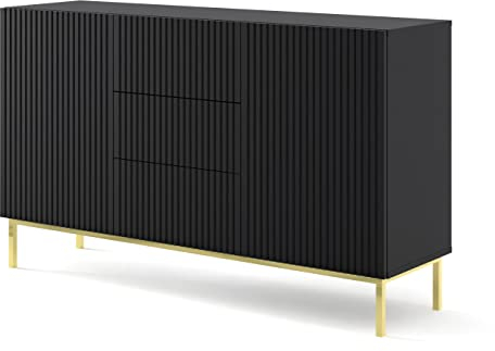 BIM Furniture Kommode Ravenna B 2D3S 150 cm mit gefräster Front Hochwertiges MDF, Sideboard Kommode (Schwarz Matt)