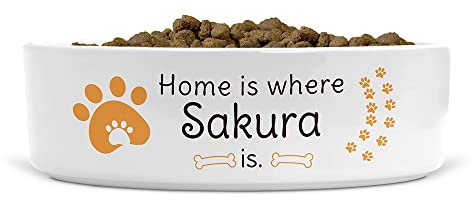 Personalised Home Is Where Dog Pet Name Is Ceramic Pet Bowl - Suitable for Food and Water - Dishwasher Proof - Small Bowl