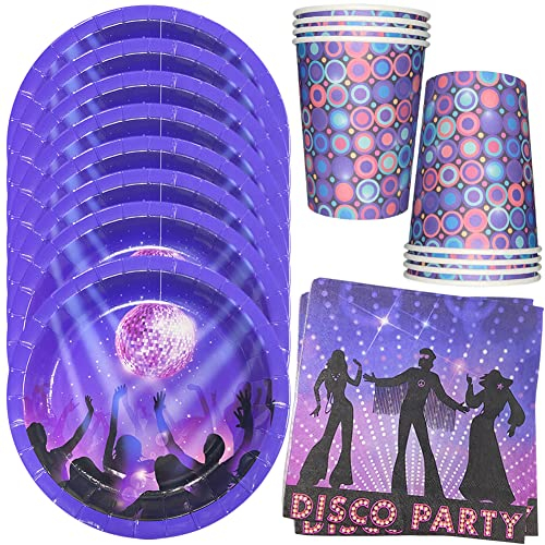 HGSHUO Disco Vaisselle Anniversaire Décorations Vaisselle de Fête d'anniversaire Décorations de Fête Années 80 90 Gobelets Assiettes Serviettes Disco Ball