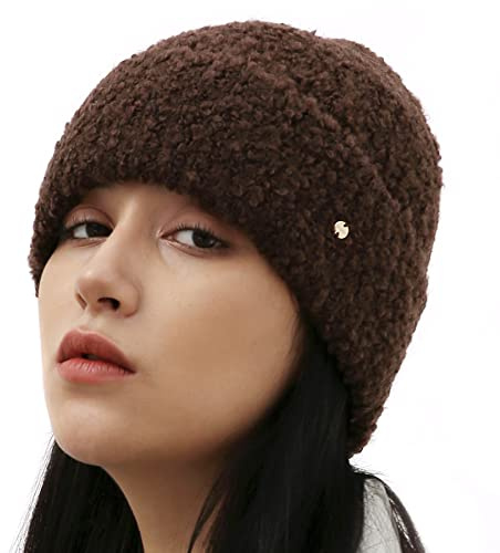 UNDERCONTROL Gold Label Unisex Herbst/Winter, Mohair-Bouclé-Wolle, gemischt, weich, warm, mit Bündchen, aufrollbar, handgefertigt, stylische Beanie, koreanischer Strick, Korea (braun)