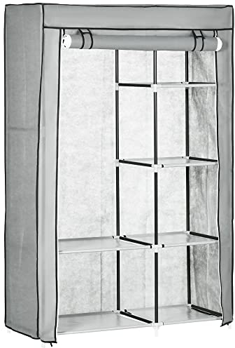 HOMCOM Armario de Tela Plegable Armario de Ropa Organizador Ropero Portátil con Estantes y Barra para Colgar para Dormitorio Vestidor 103x43x162,5 cm Gris