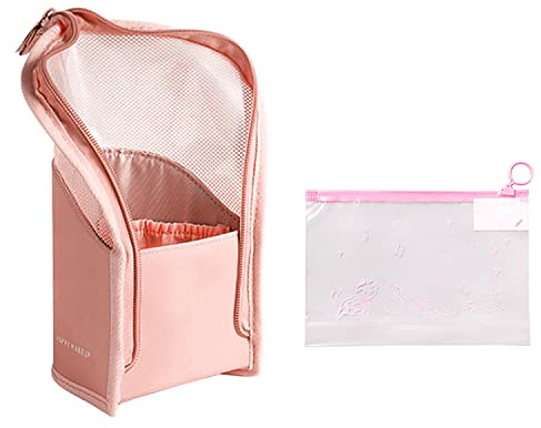 Make-up-Pinseltasche, wasserdichte Make-up-Pinseltasche, tragbare Reise-Kulturtasche, multifunktionale Augenbrauenstifttasche mit 1-teiliger Aufbewahrungstasche mit Reißverschluss. (Rosa)