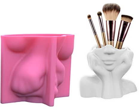 Moule en Silicone pour Fleur Visage Fille, Plant ES Succulentes Vase Support Joue Visages Moule en Béton Gypse Moule Porte-Pinceau Moule en Résine Époxy Moule en Argile Ciment