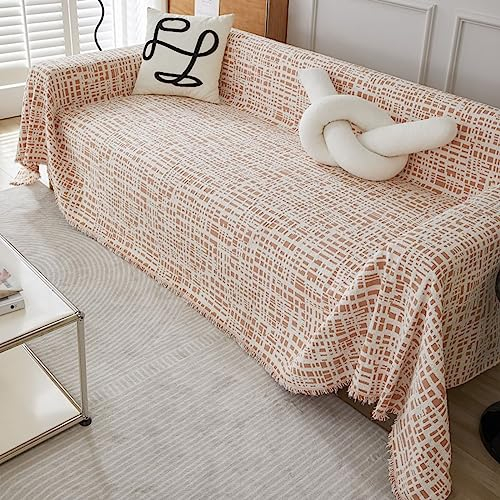 Homxi Sofabezug 4 Sitzer Big Sofa,180x420CM,Sofa Überzug Decke Geometrisch Muster Sofa Chenille Überwurf Sofa-Handtuch Khaki Sofahusse Überzug