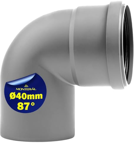 Bogen für Abflussrohr mit 87 Grad Winkel Ø 40 mm Hergestellt aus Polypropylen - Garantie 10 Jahre - MONTERAL