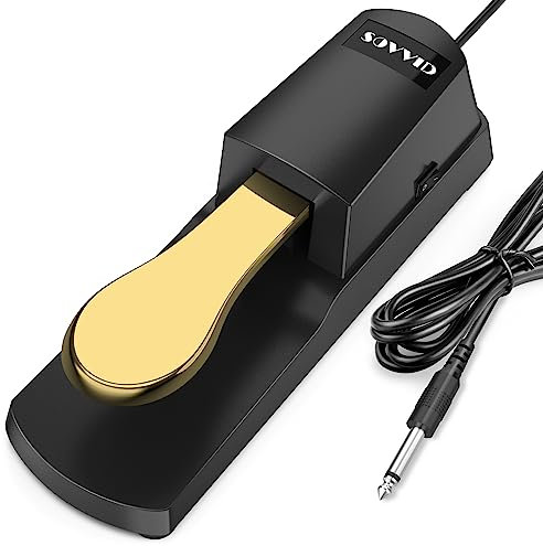 Sovvid Sustain Pedal for Keyboard, Gold Sustain Pedal with Classic Straight Plug, Piano Foot Pedal for All Brands Electronic Keyboards, MIDI Keyboards, Digital Pianos, Yamaha, Roland, Korg