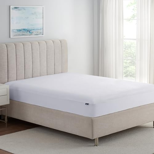 Serta Soft Top Mattress Cover, 60 x 80 Odor-Preventing and Stain-Resistant Waterproof Mattress Protector, 18 Elastic Deep Pocket for Secure Fit, Queen Mattress Pad, White