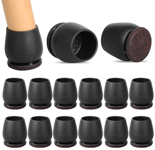 RCHYFEED Schwarz Schutzkappen, 24 Stück Schutzkappen für Rund Schräg, Stuhlbeine mit Filz, TPE Bodenschoner für Stühle, Stuhlbeinschoner Geräusche und Kratzer Beseitigen (Rund,28-32mm)