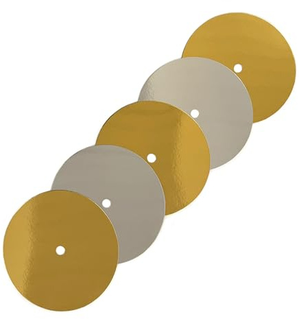 Blacked LaserTEC Cake Card mit Loch - 5 Stück - Zweifarbig - Beschichtet - Rund - Cake Board - Tortenunterlage für Mehrstöckige Torten (Gold/Silber, Ø 14 cm)