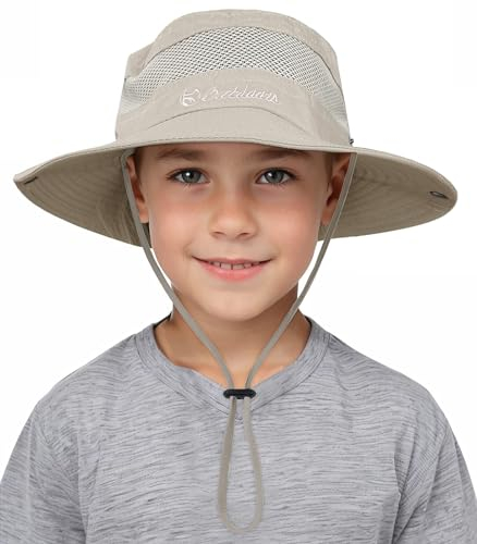 Durio Sonnenhut Kinder Uv Schutz Sonnenmütze mit Kinnriemen Kinder Fischerhut mit Nackenschutz Kinderhut Atmungsaktiv Sonnenschutz Sonnenhut aus Baumwolle für Jungen 4-12 Jahre