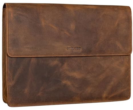 STILORD 'Jackie' Konferenzmappe Echtleder für 13.3 Zoll Schmale Dokumententasche für Büro Laptop schwarz A4 Mappe kleine Aktentasche, Farbe:sepia - braun