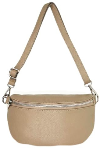 Sa-Lucca Fashion Damen Bauchtasche Bodybag echt Leder 28 x 20 x 7 cm Reißverschluss/Funktionselemente silberfarbig (taupe)