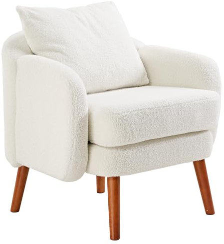 EUREKA ERGONOMIC Sessel Relaxsessel mit Kissen, Bequemer Modern loungesessel Ohrensessel Polstersessel Fernsehsessel, Einzelsofa mit Holzbeinen für Wohnzimmer/Lesezimmer, Weiß