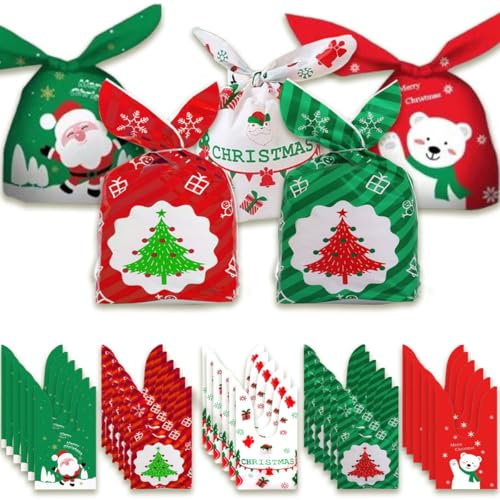 30 Weihnachten Geschenkbeutel Weihnachtstüte Partytüten Geschenktüten Tüten Süßigkeiten Süße Taschen Mitgebsel Beutel Kekstüten Geschenktüte für Kinder Verpacken