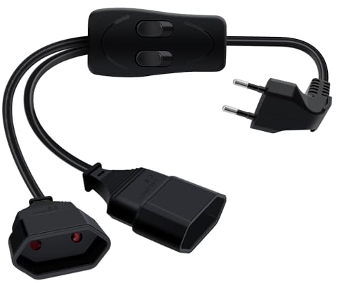 HuaLiSiJi Prolunga Europea con Interruttore 2.5A 250V Cavo Prolunga Doppio Presa Europea 2x0.75mm² Angolo 90° Cavo con Interruttore Europea per Elettrodomestici Lampada TV PC Ecc (0.5m)