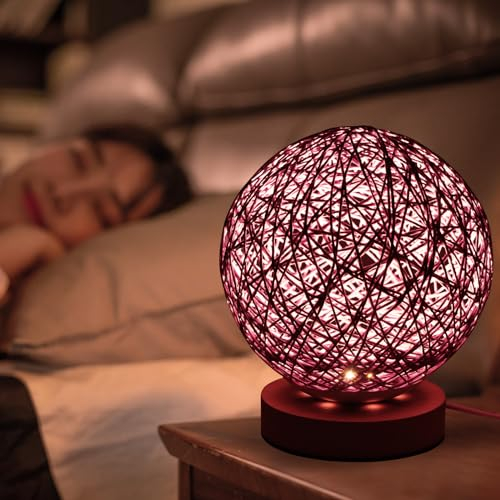 UNISOPH LED Nachttischlampe, Tischlampe aus Holz Mit Handgewebtem Lampenschirm, Kreative Romantik USB Ladegerät Tischlampe Nachtlicht für Schlafzimmer Wohnzimmer Dekoration Geburtstag Geschenk (Lila)